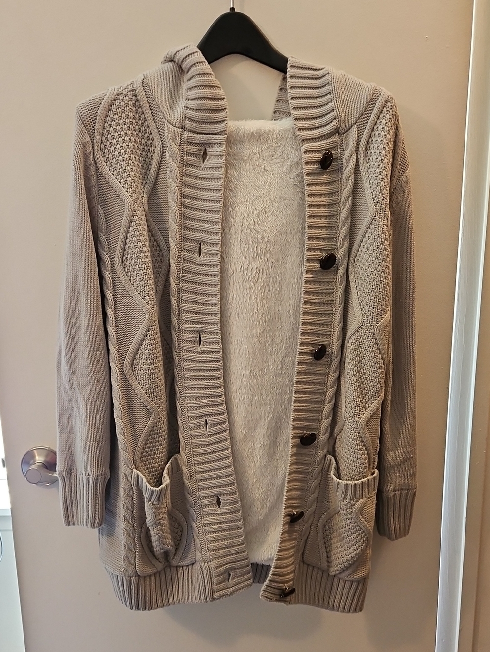 Cozy Shawl Collar Knit Cardigan Sweater - Light Grey